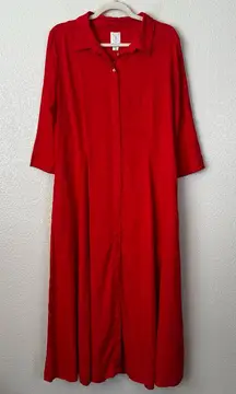 NWT Joie Linen Blend Red Button Down 3/4 Sleeves Maxi Dress, Size XL