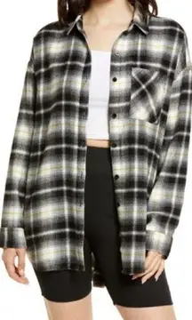 BP plaid flannel button down shirt long sleeve top Nordstrom black oversized