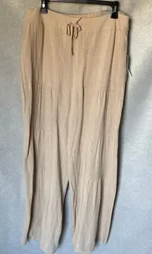 NEW Soft Surroundings Veranda Linen Blend Wide Leg Tiered Palazzo Pants Size L