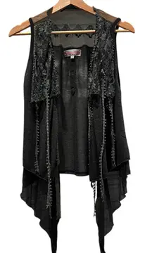 Pretty Angel Whimsigoth Fairycore Green Sleeveless Layered Lacey Vest Size Large