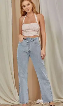 ANOTHER LOVE FLORAL HALTER SIDE RUCHED CROP TOP