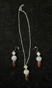 Handmade gem totem: rutile quartz, moonstone, orange kyanite neckless and earring set