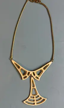 Vintage Necklace Geometric Shape White and Gold Large Geometric