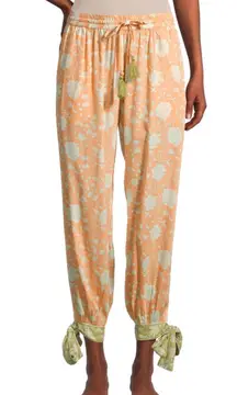 World Market Peach Green Floral Print Pajama Pants Womens Size Small Pull On