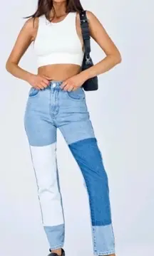 Princess Polly Cofield Patch Denim Mom Jeans High Waisted Size 4