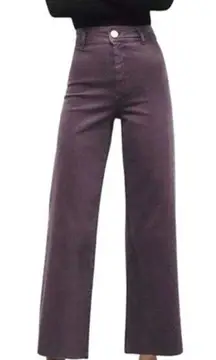 Zara High Rise Wide Leg Marine Ankle Jeans Raw Hem Denim Purple Women's Size 2