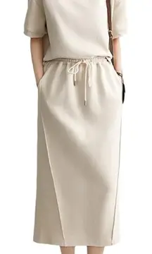 NWT ~ 2 Piece Apricot Fleece Casual Pockets Skirt & Crop Top ~ Womens Size SMALL