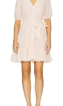 Veronica Beard Dewey Tiered Cotton Button-Up Tie Waist Dress Pink Haze Sz 8