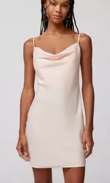 Urban outfitters UO Mallory cowlneck satin mini dress in peach M