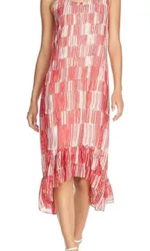 NIC+ZOE Zambra Sleeveless Daytime Midi Dress Red White Stripe Ruffle Hem Small