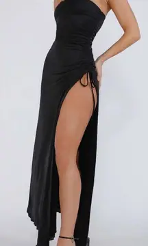 Black Xenia Strapless Tub Maxi Bodycon Slit Dress