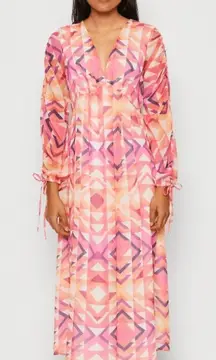 Never Fully Dressed Geometric MIDI Pink and Orange DRESS