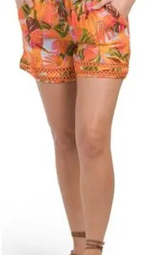 C&C California Linen Crochet Circle Starburst Tropical Shorts Women's Orange XL