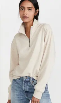 Z Supply On The Run Long Sleeve Half Zip Pullover Sweatshirt Ivory Cream Small