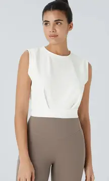 Halara Tank Womens Medium White Cropped Ribbed Yoga Crewneck Active Sporty Gym