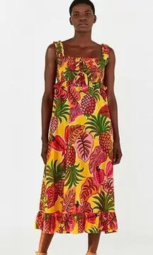 NWT FARM Rio Fruit Dream Midi Dress Yellow M