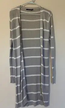Doe & Rae Striped Long Open Front Knit Cardigan Duster Sweater Womens Small