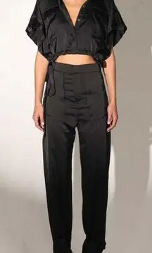 NWT Nonchalant Label Parisa Calisse Crop & Tapered Cargo Pant Set Black Women XS