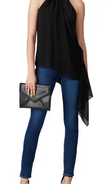 HALSTON Black Draped Asymmetrical Sleeveless Tank Top Size 6