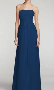 David's Bridal  Long Strapless Chiffon dress Sz 12 Marine Blue style F15555 Prom