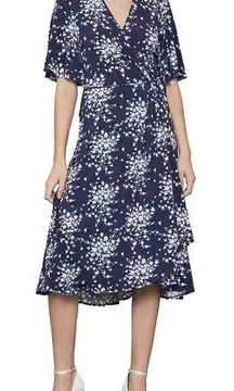 BCBGMAXAZRIA BCBG V-neck Blue Floral Print Midi Dress