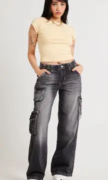 BDG Urban Outfitters Y2K Low Rise Wide Leg Black Cargo Jeans