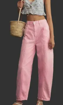 NWOT Pink High Rise Barrel Jeans Wide Leg Tapered Boyfriend Pants - Small