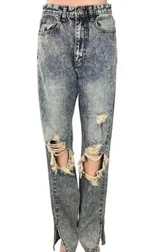 Nasty Gal NWT Blue Acid Wash Distressed Rip High Rise Straight Leg Jeans Size 6