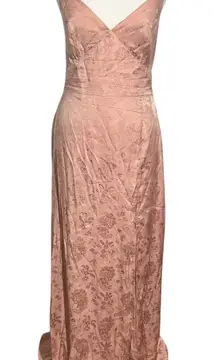 Vow'd Bridesmaid Dress Women 8 Pink Blush Floral Slit Maxi Zip Adjustable Strap