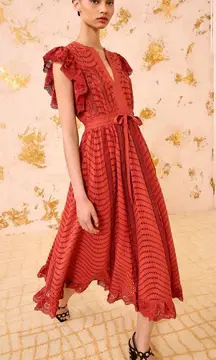 Ulla Johnson Olga Flutter Sleeve Midi Dress, Sizr 6, $499