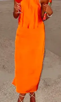 Vestique Orange satin two piece set