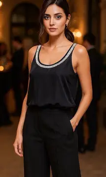 NWT Gibson Black Silk Tank Top Sequins Trim Sleeveless Women's Size M Party