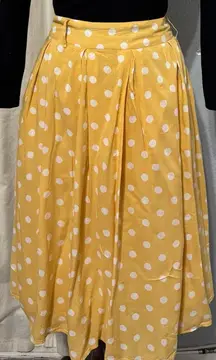 MOD BE Women A-Line Pleated Vintage Yellow Polka-Dot Lined Zippered Skirt Size L