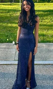 Navy Blue Sparkly Prom Dress