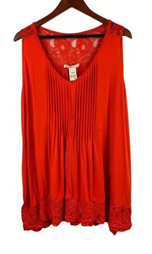 American Rag Cie Womens Red Sleeveless Lace Top 1X Rayon/Spandex