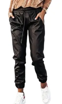 SKYLAR + MADISON Black Faux Leather Joggers Track Pants‎ Ankle Zip Women's S