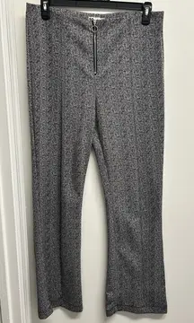 Gray Patterned Flare Leg Pants with Zipper Detail