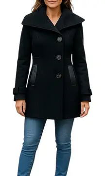 Mackage Wool Cashmere Leather Trim Short Coat Jacket Black Size XS