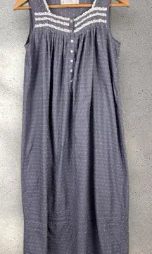 Eileen West Gown Nightgown Womens Sz S Gray Long Swiss Dot Lace Cottagecore Midi