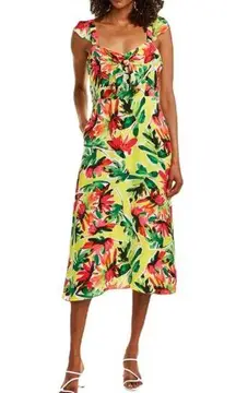 Julia Jordan  Yellow Multicolor Floral Sleeveless Midi Tropical Vaca Dress 8 NWT