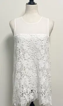 Cremieux Off White Sleeveless Semi Sheer Lace Floral Overlay Top NWT Small