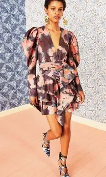 NWT Ulla Johnson Semira Long Sleeve Puff Sleeve Mini Dress Rosewood Tiered