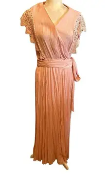 NWT Roaman’s Wrap Maxi Dress Lace Sleeves Size 12W Blush Pink