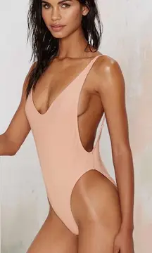 New Backless Nude Peach Low Back One Piece Swimsuit