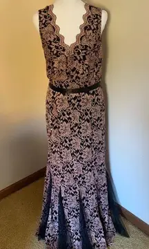 Candalite Full Length Evening Gown Lace & Tulle Dusty Pink & Black Size Small