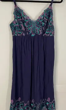 Soma Navy Blue Embroidered Floral Lace Trim Spaghetti Strap Nightgown