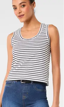 Spanx Cool Cotton Tank Top Black Mariner Stripe M