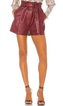 BCBG Burgundy Faux Leather Paperbag Waist Shorts 
