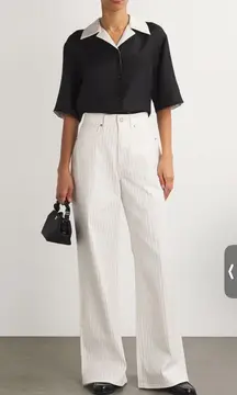 NWT Good American Cloud White Relaxed Pants 8/29 with rhinestone embellishment.