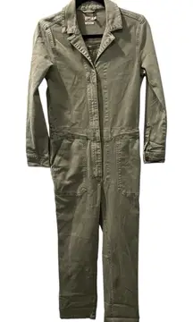 Faherty Olive Green Overland Denim Utility Jumpsuit Organic Cotton Size XS $228